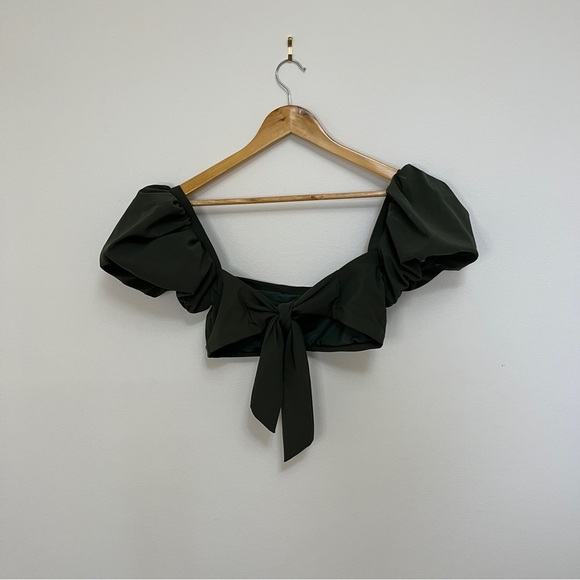 Agua Bendita Calista Green Bikini Puff Sleeve Top Large - Picture 2 of 3